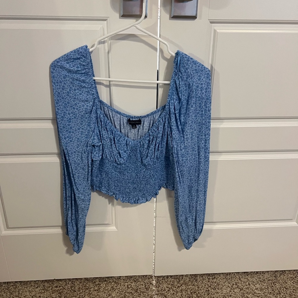 Cotton Candy Blue Ruched Crop Blouse